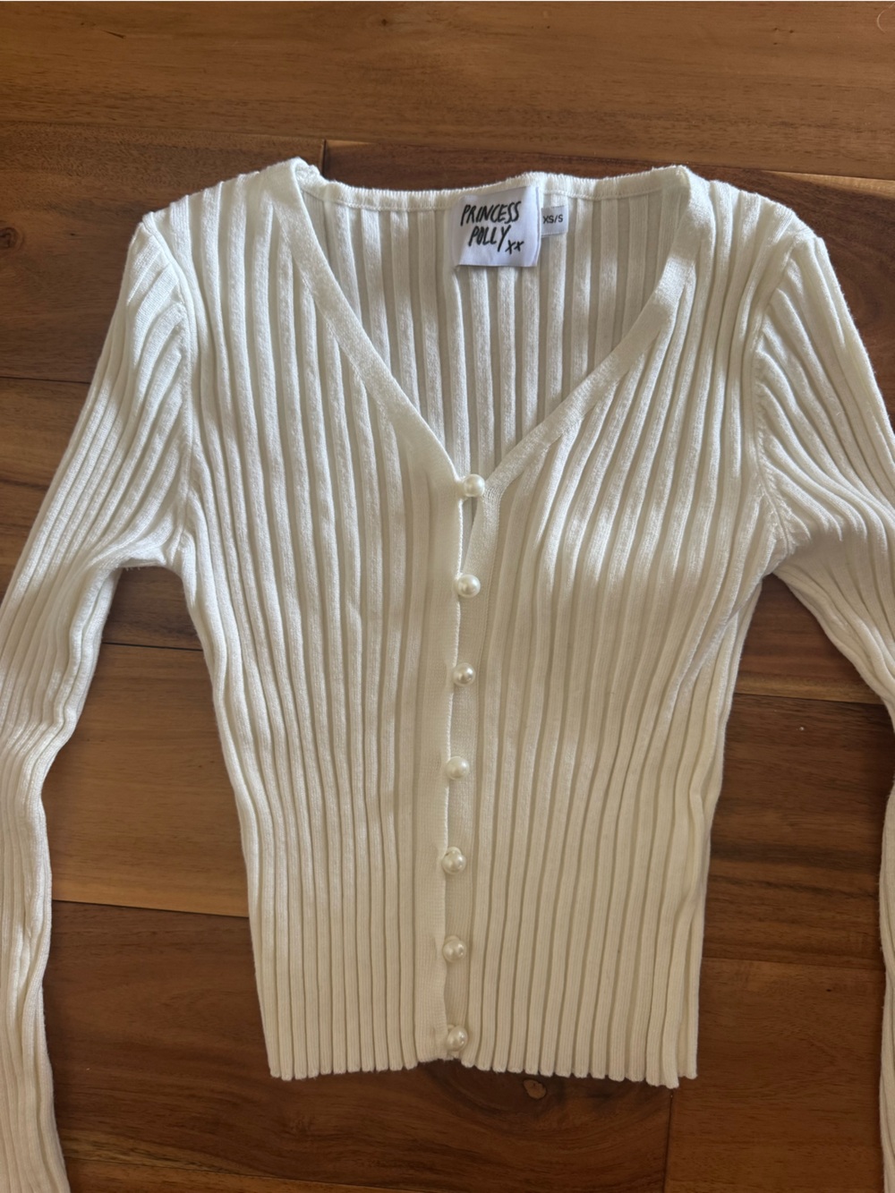 Princess Polly Cream Ribbed Button Cardigan - Picture 2 of 3